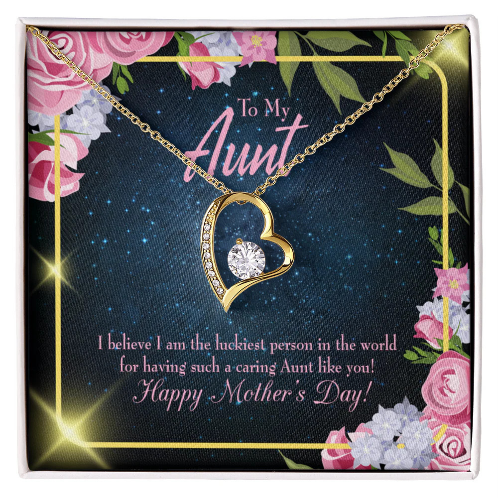Aunt Luckiest Aunt Forever Love CZ Heart Necklace White Gold Luxury Box